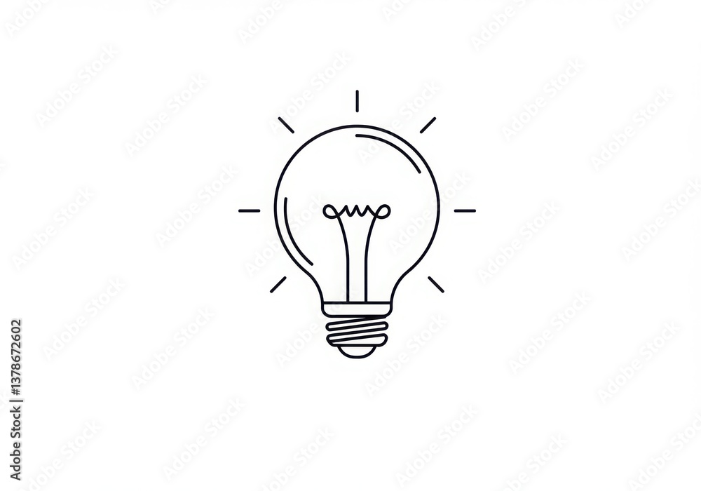 Poster a simple line drawing of a lightbulb with radiating lines on a plain white background space for text