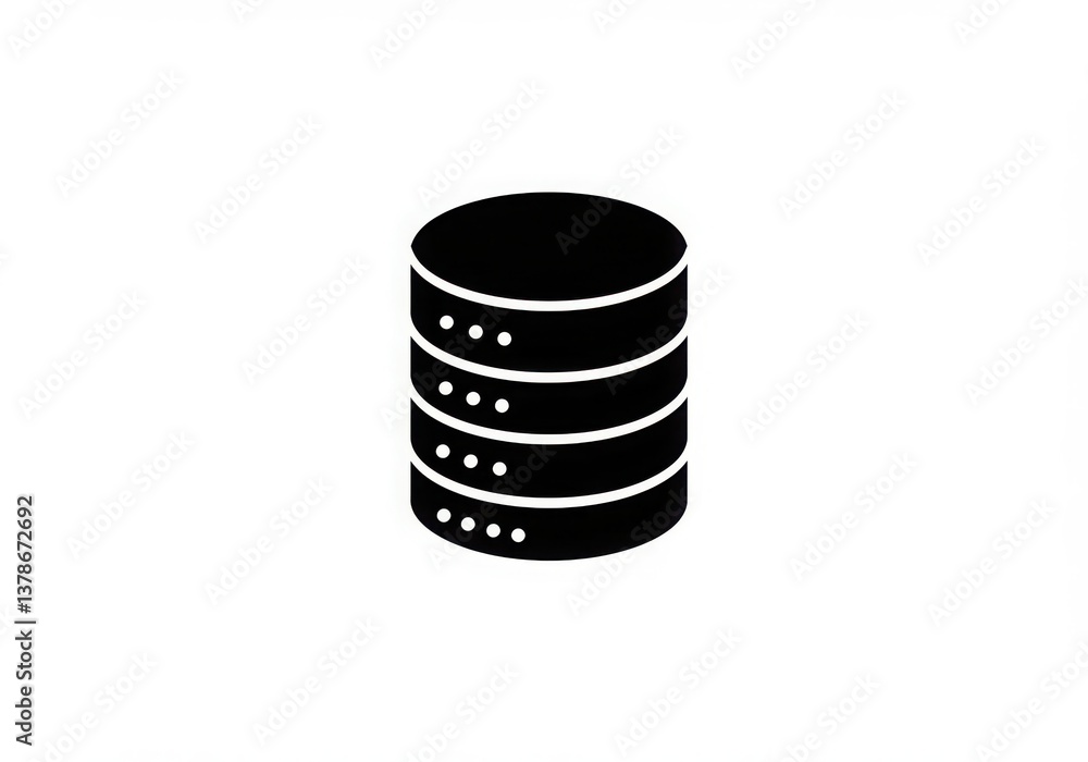 Poster isolated black database icon with four layers and white dots on a white background image view