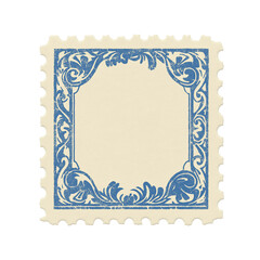 Postage stamp vintage beige and blue vertical blank postage stamp with copy space