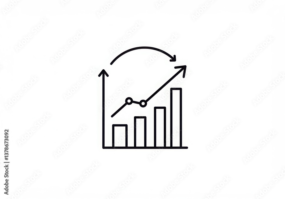 Poster a line drawing showing a bar graph with an upward trend and an arrow indicating a cycle back
