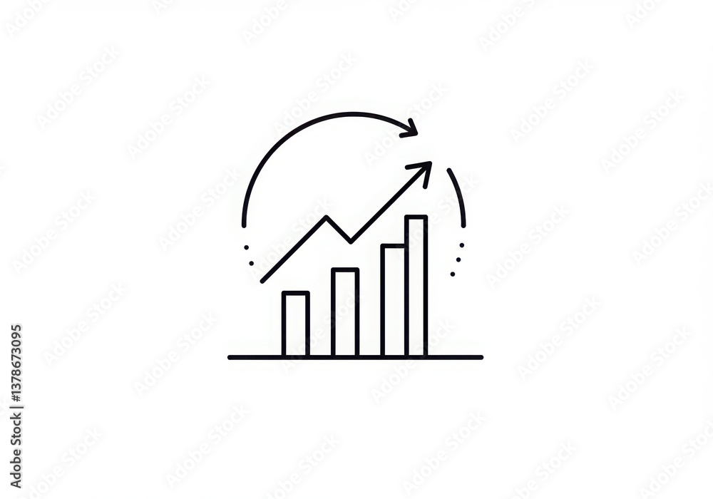 Poster a line drawing of a bar graph with an upward arrow and a curved arrow going back around it