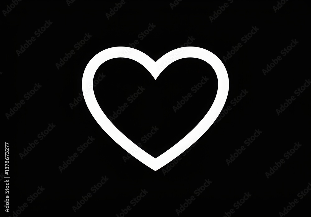Poster a simple white heart outline centered on a solid black background in a minimalist style design graph