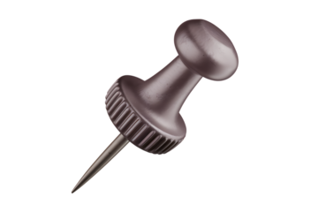A Detailed Look at a Dark Brown Push Pin for Notice Boards isolated on transparent background, cutout