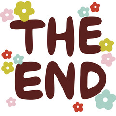 THE END of hand writing font with colorful flowers for decoration, png illustration