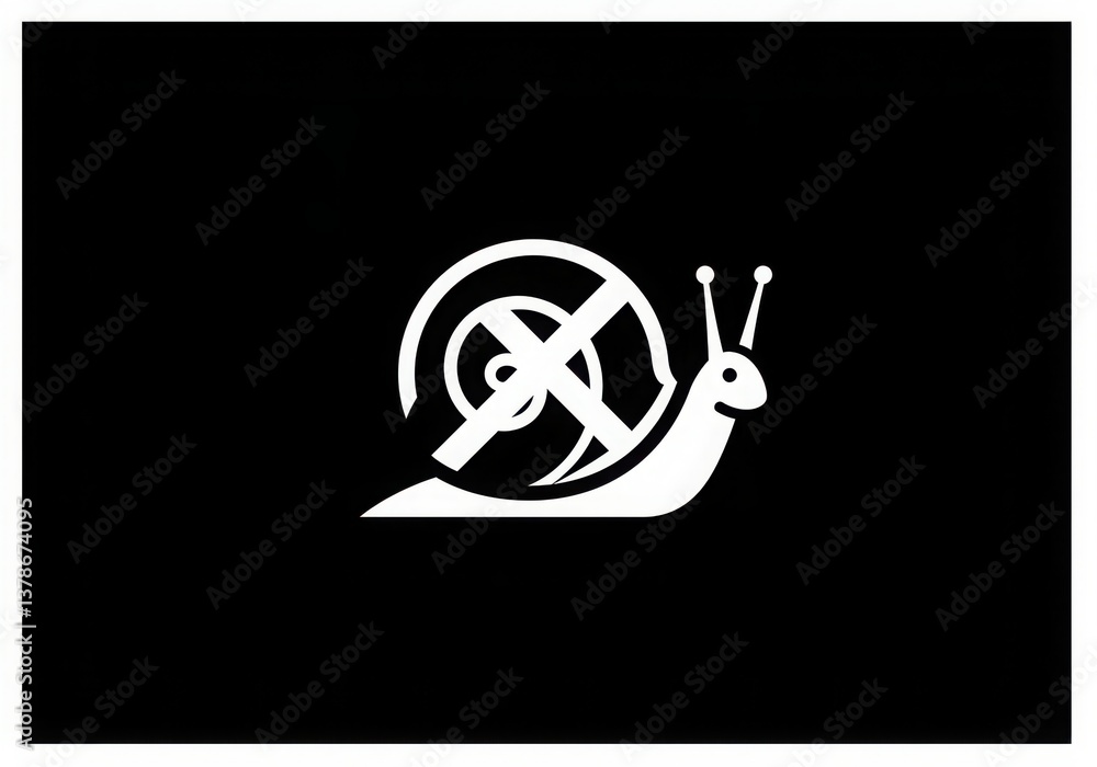 Aufkleber white snail with propeller shell on black background in a minimalist vector style illustration
