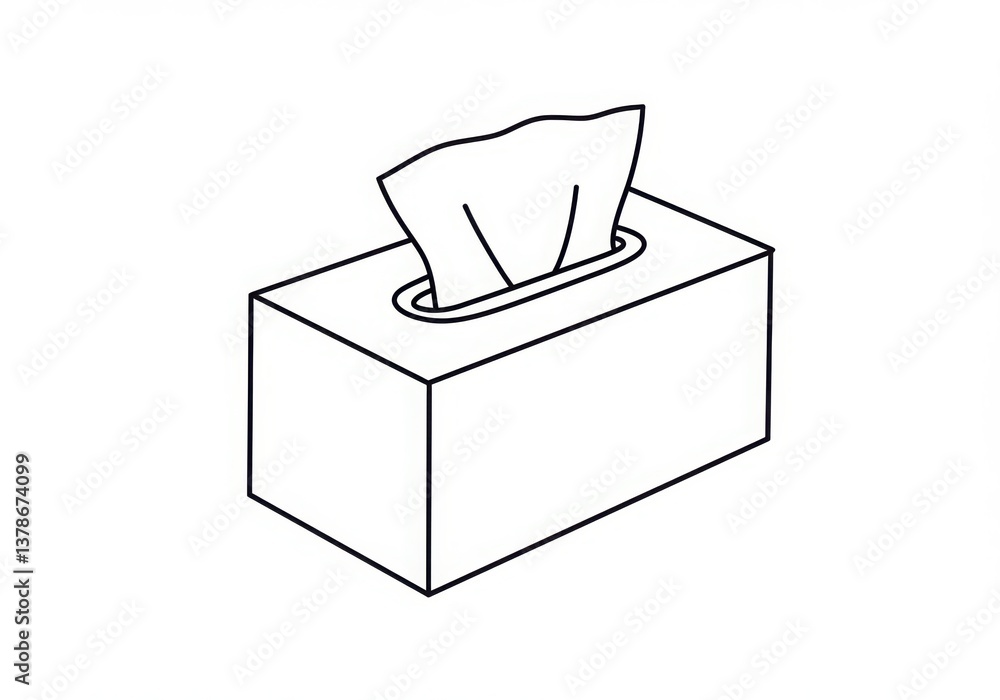 Poster illustration of a rectangular tissue box with tissues sticking out on a white background