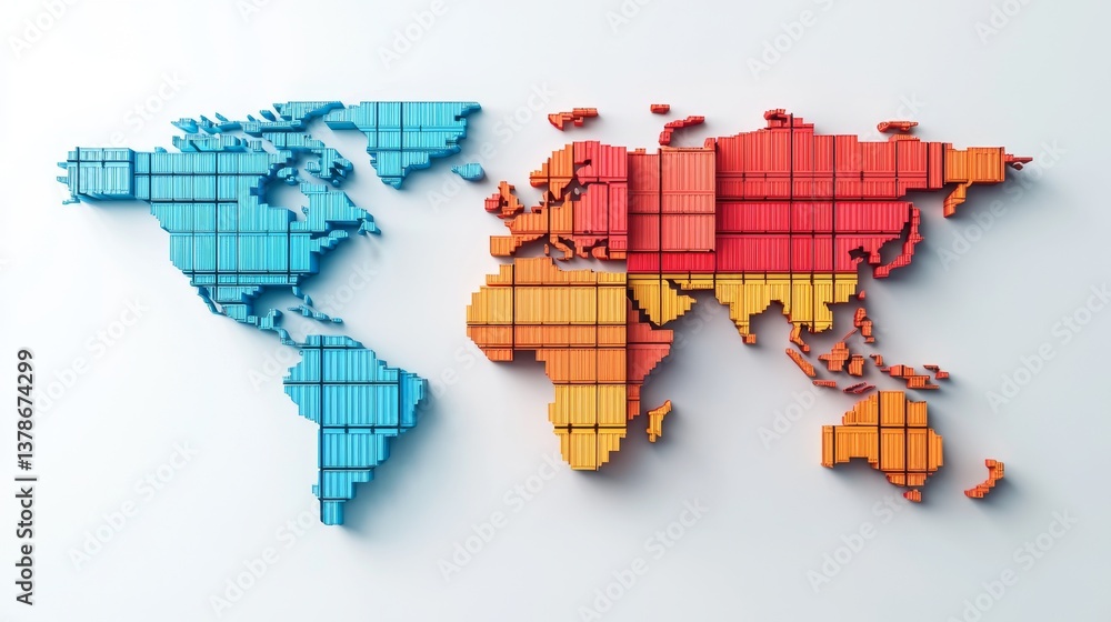 Poster global trade patterns represented as a colorful world map business insights graphic visualization mo