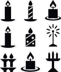 Minimal Black Paraffin Candle Icon Silhouette, Relaxing Aroma Candlelight Decoration Vector.