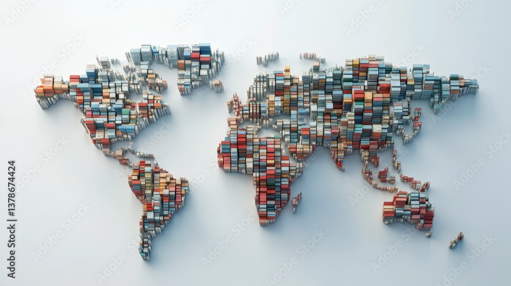 Aufkleber global trade in action container shipping map world visual art modern environment aerial view logist
