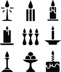 Minimal Black Paraffin Candle Icon Silhouette, Relaxing Aroma Candlelight Decoration Vector.