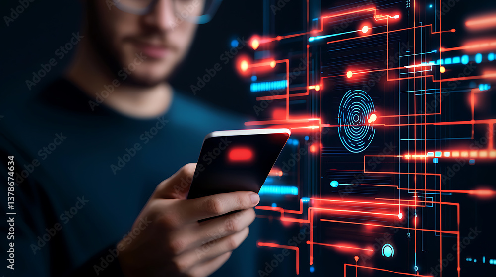 Poster exploring digital security features technology hub infographic modern environment close-up view user