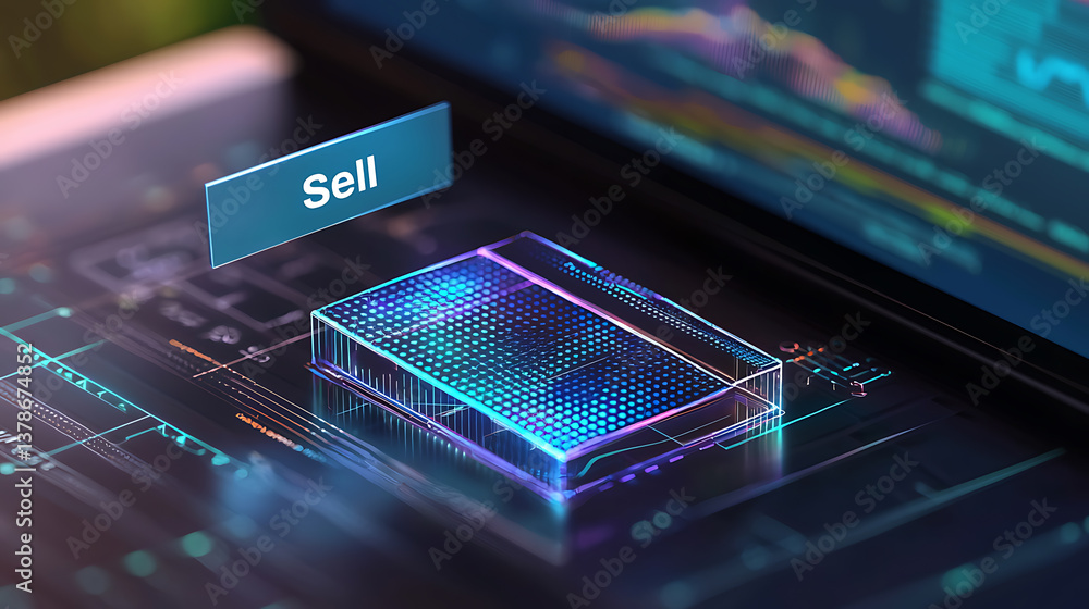 Poster digital trading action financial market interactive interface virtual environment close-up view inve