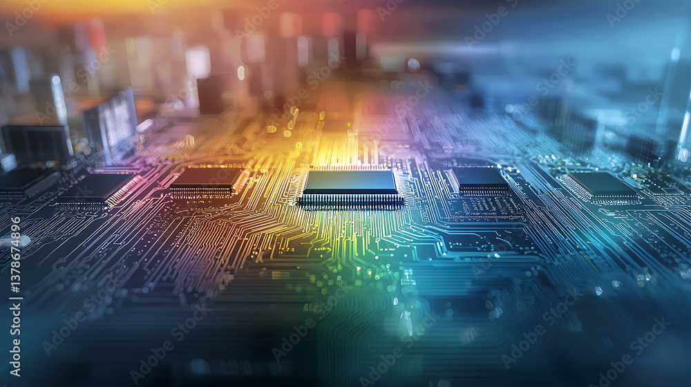 Aufkleber innovative technology event showcasing microchip advancements in a high-tech environment with a futu
