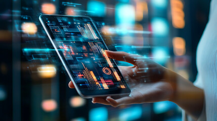 Data analysis event digital workspace smartphone interaction modern environment close-up viewpoint technology insight