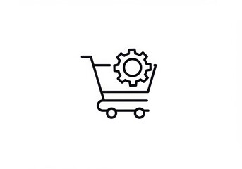 Line drawing of a shopping cart with a gear inside on a white background illustration icon