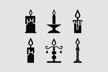 Minimal Black Paraffin Candle Icon Silhouette, Relaxing Aroma Candlelight Decoration Vector.