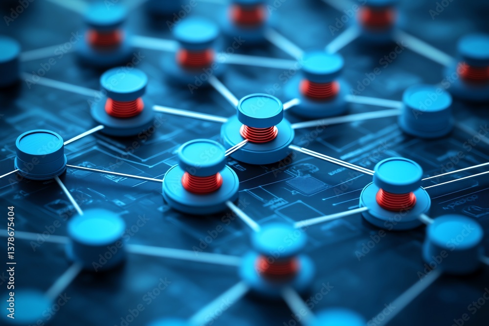 Poster abstract network of blue nodes connected with thin white lines