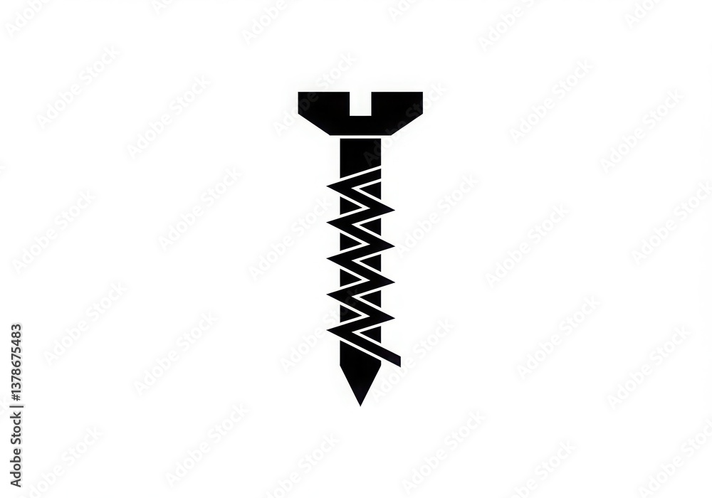 Aufkleber isolated black screw with a flat head and a sharp point on a white background in a simple illustrati