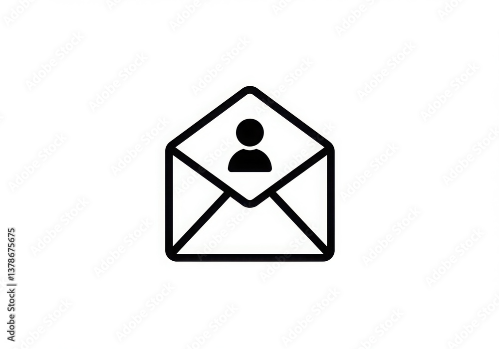 Poster a simple black and white line drawing of an open envelope with a person icon inside it