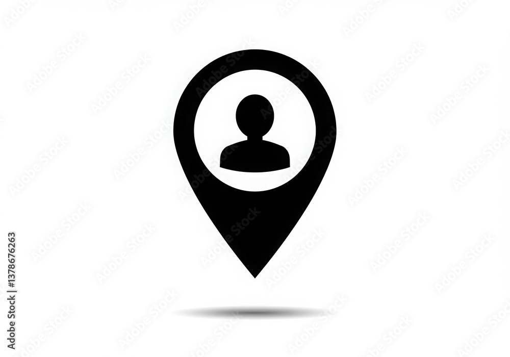 Aufkleber a black location pin with a person icon inside on a white background with a soft shadow below
