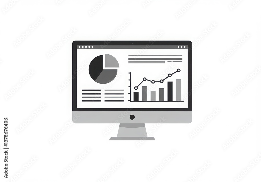 Poster computer screen displaying data charts and graphs for analysis and presentation of information