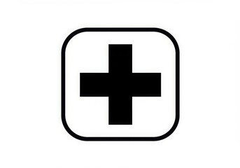 Obraz premium Black plus sign centered in a rounded square frame on a white background simple and clean design