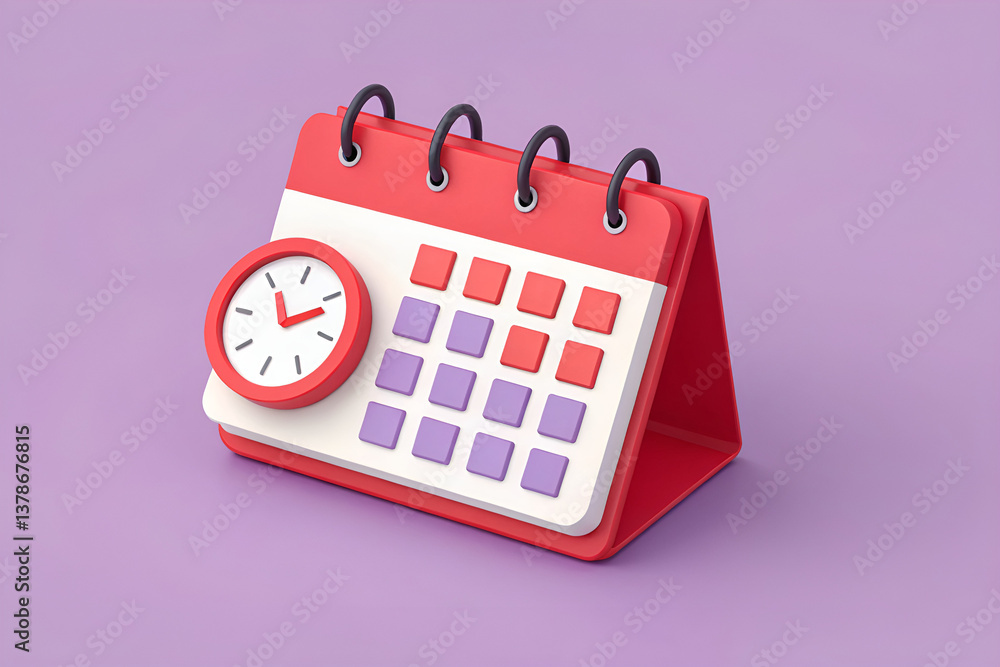 Fototapete 3d rendering desktop calendar with red marker