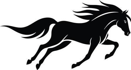 Silhouette of a Horse in Full Gallop with Flowing Mane on Transparent Background
