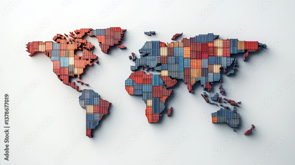 Poster global trade patterns visualized a colorful map of shipping containers highlighting economic connect