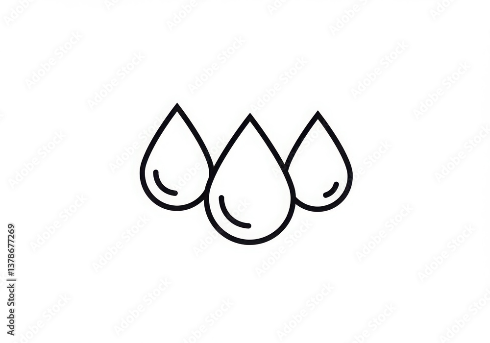 Poster three water drops in a simple line drawing on a white background in a minimalist style graphic desig