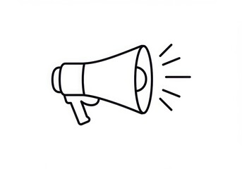 A simple line drawing of a megaphone with sound waves emanating from the speaker on white background