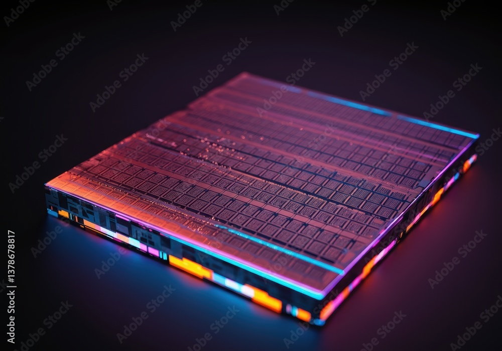 Poster colorful microchip showcasing intricate patterns and modern technology