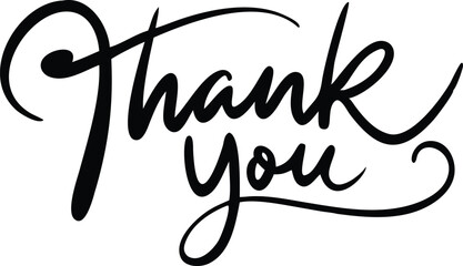 Thank You Script Black Calligraphy, Elegant Lettering on Transparent Background