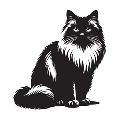 Elegant Birman silhouette, a perfect depiction of feline grace - Birman illustration - Birman vector - cat silhouette

