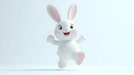 Delightful White Cartoon Rabbit Celebrating Easter with Joyful Expression in a Cheerful Scene Against White Background Animated and Lively