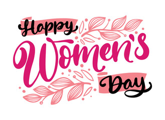 Happy womens day with leaves concept lettering vector illustration