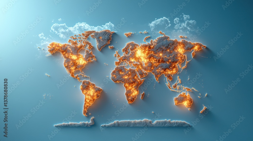 Aufkleber a world map with a fire effect on it