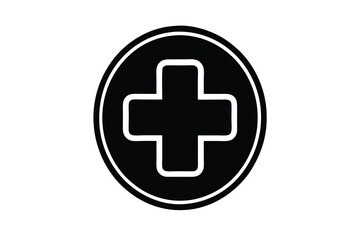 Obraz premium Black Cross Icon in Double Circle Outline on White Background