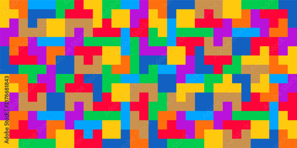 Poster Video game background with color block shapes, pixel bricks - vector