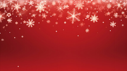 A festive flurry of snowflakes falling gently on a rich red background, creating a magical winter wonderland scene.