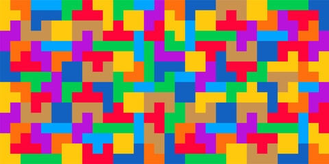 Video game background with color block shapes, pixel bricks - vector