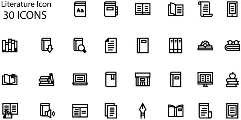 Set of Literature icons. Line art style icons bundle. vector illustration