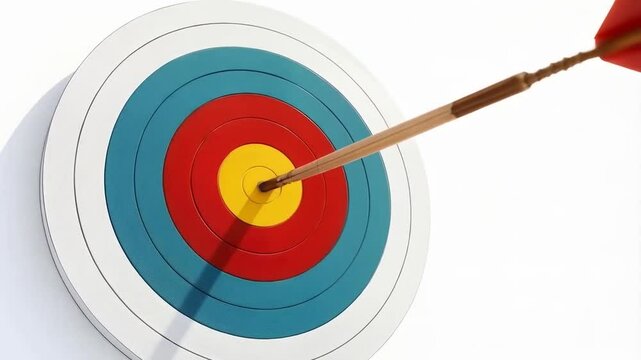 An arrow hits the center of a target representing achieving objectives and hitting business targets
