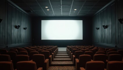 Empty Movie Theater with Blank Screen