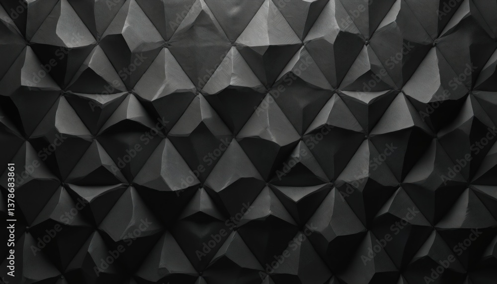 Poster black triangular shapes create abstract 3d pattern. geometric design provides texture, depth. modern