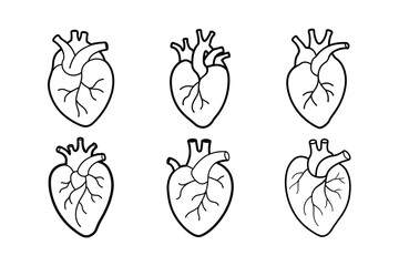 Minimalist Anatomical Heart Vector Set – Black and White Hand-Drawn Illustration