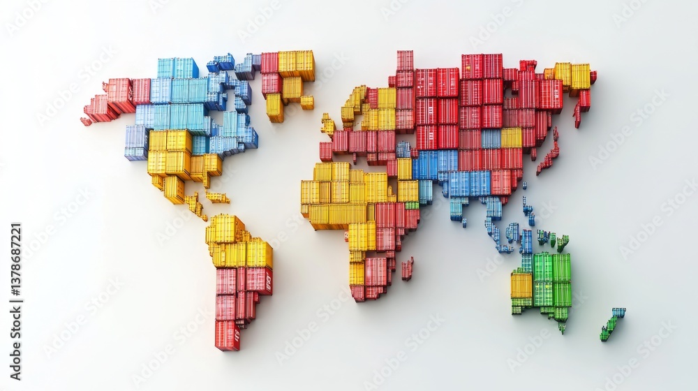 Aufkleber global shipping map colorful container layout business visualization modern environment aerial view 