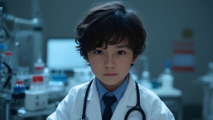 Young doctor in medical laboratory focused portrait pediatric medicine clinical environment inspiring future generations