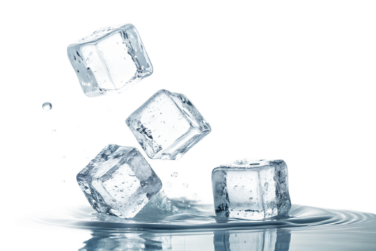 crystal ice cubes floating isolated on transparent background