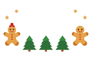 Festive Flat Lay with Gingerbread Man, Christmas Trees and Stars on White